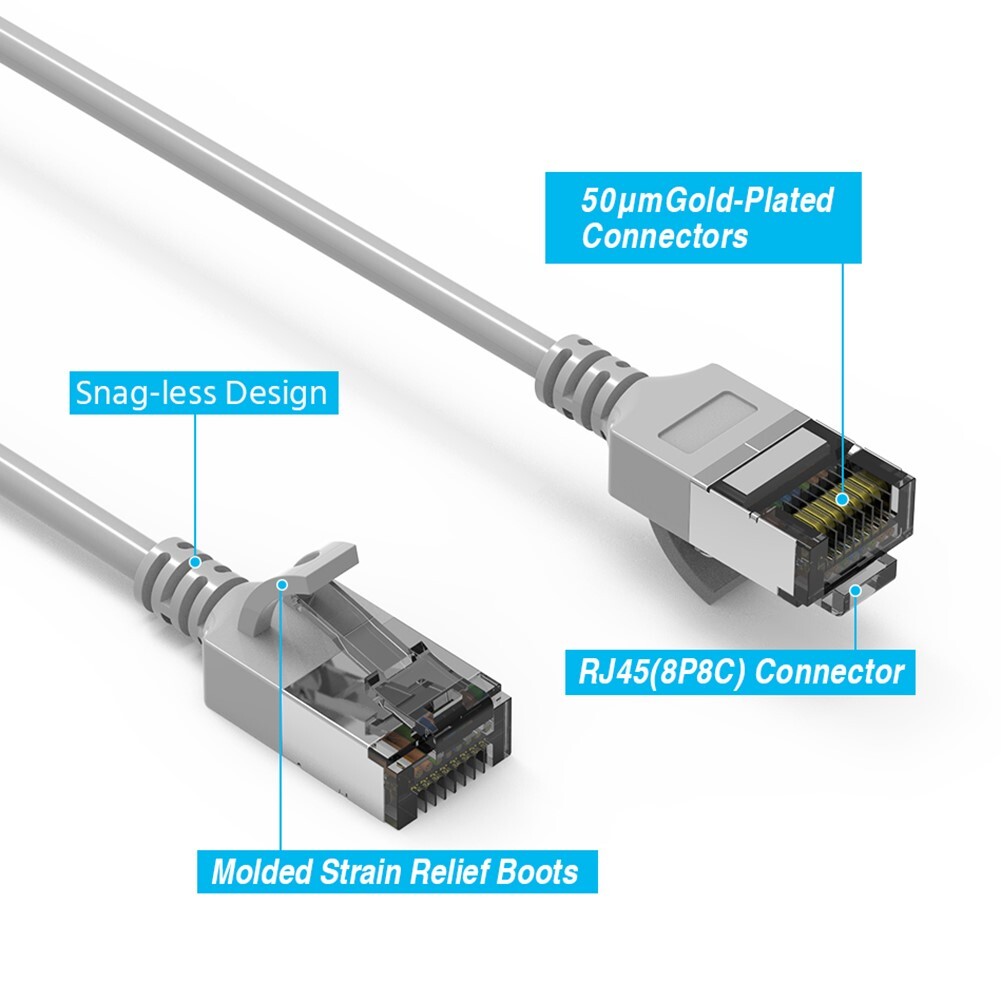 0.5FT Cat8 RJ45 Network LAN Ethernet U/FTP Shielded Patch Cable Slim 30AWG Gray