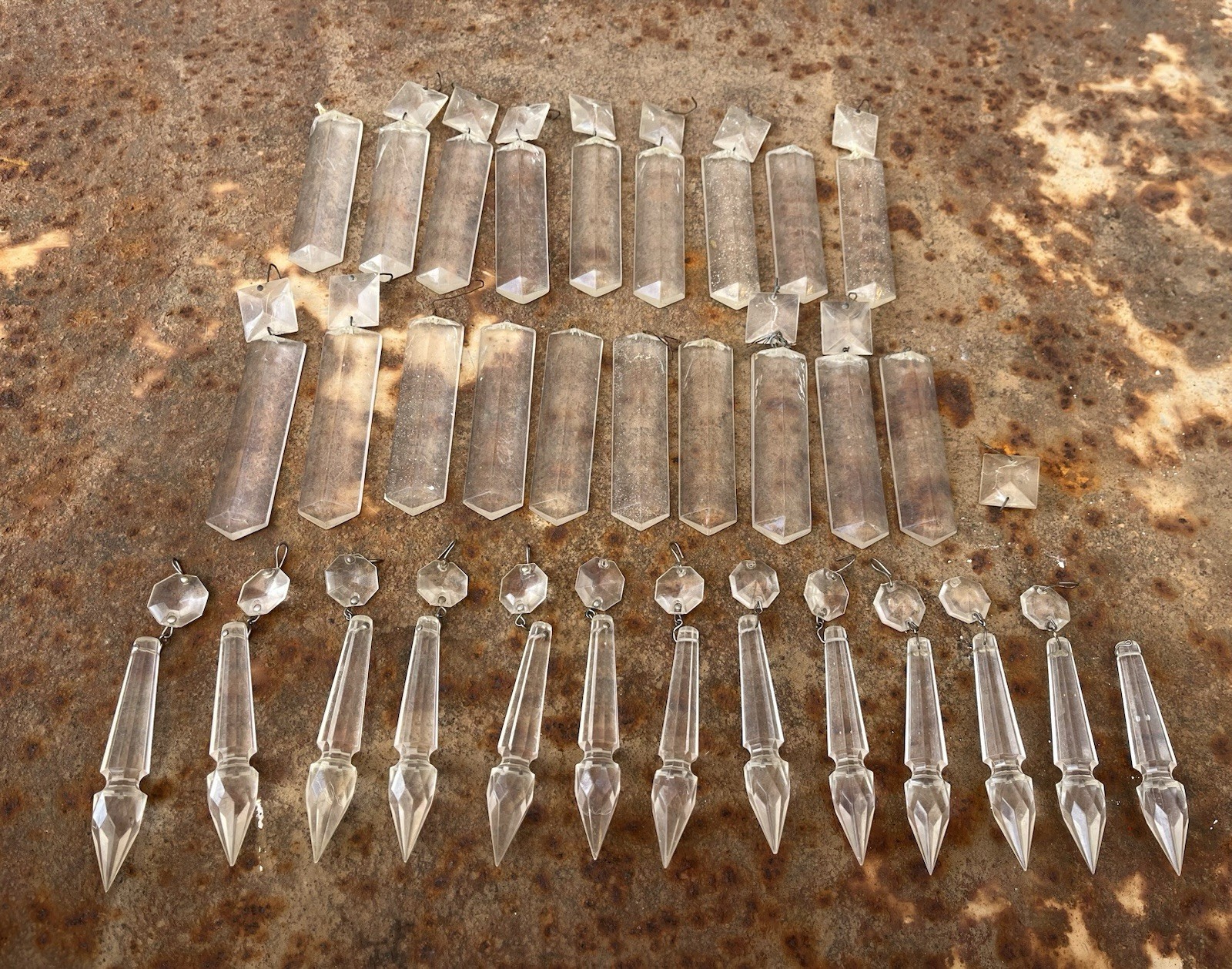 Vintage Lot of 32 Lucite Acrylic Beveled Tri Lobe/Spear Point Clear Prisms