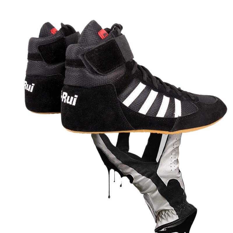 Unisex Wrestling Shoes Men Training Lace Up Boots Cow Muscle Outsole Lightweight