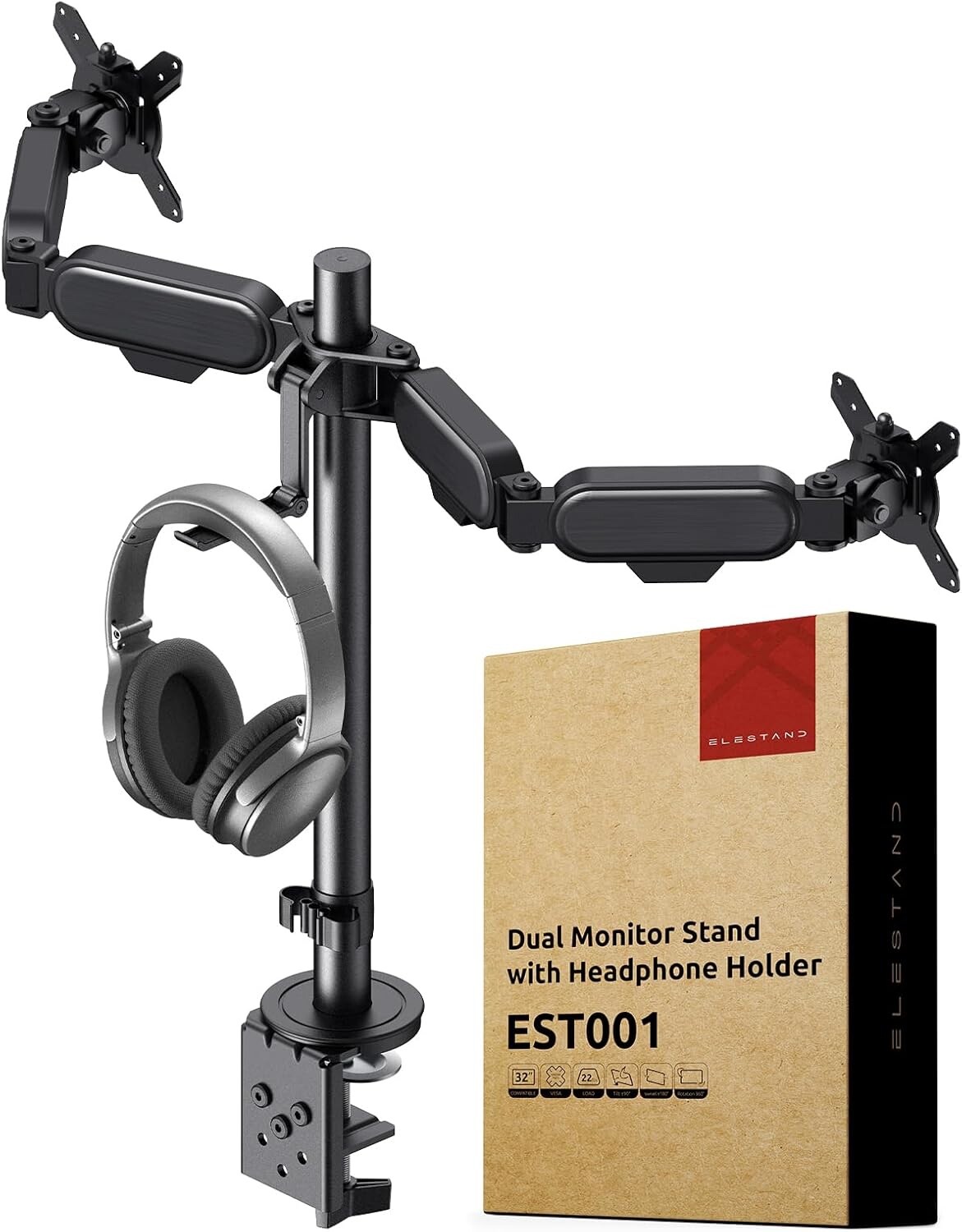 ELESTAND Dual Adjustable Monitor Stand EST001 Holds 2 Monitors up to 32 inches