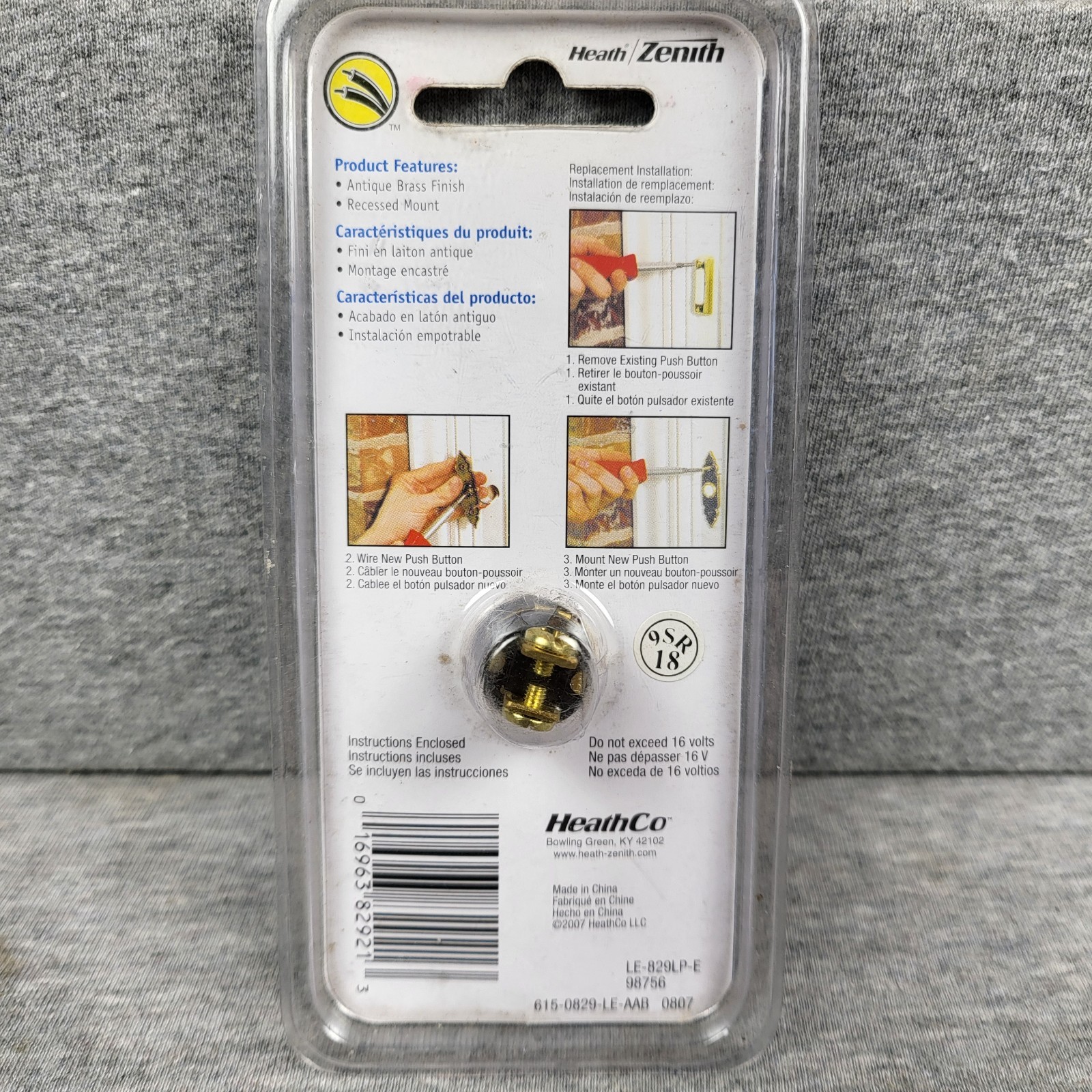 Zenith Heath LE-829LP-E Brass Lighted Wired Push Button