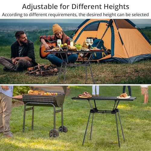3ft Roll Up Camping Table Max 27.5", 4 Adjustable Heights Aluminum Camping