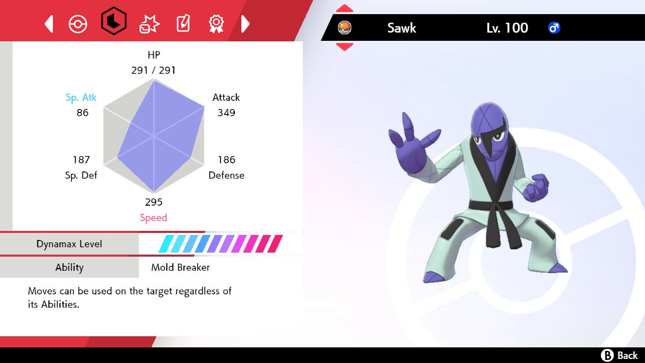 Pokemon Sword and Shield SWSH - Shiny 6IV Max EV Battle-Ready Sawk