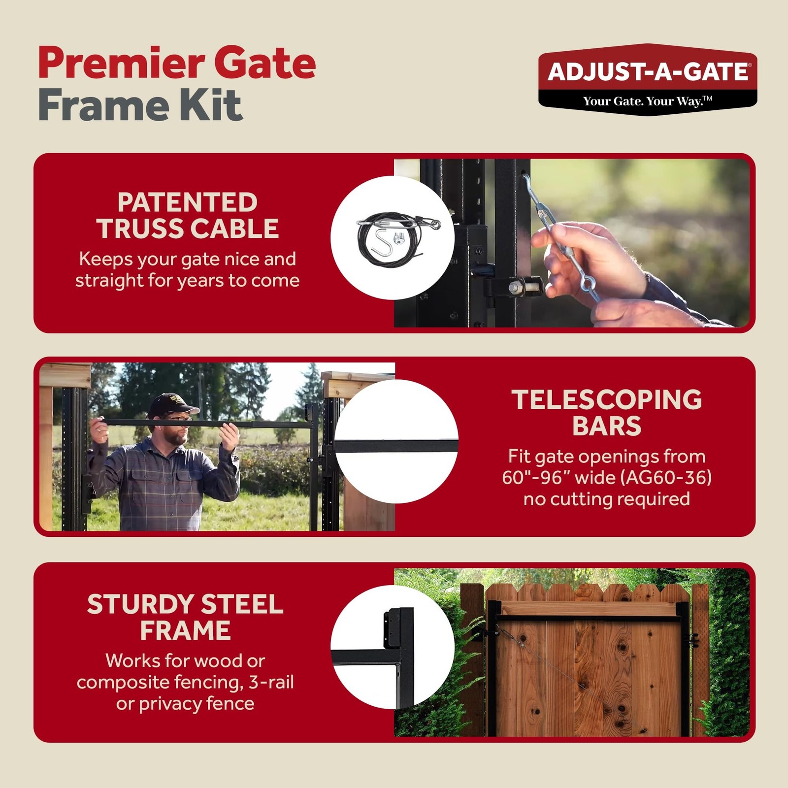 Adjust-A-Gate Gate Opener Kit, Complete System for Openings 60"-96", Heights ...