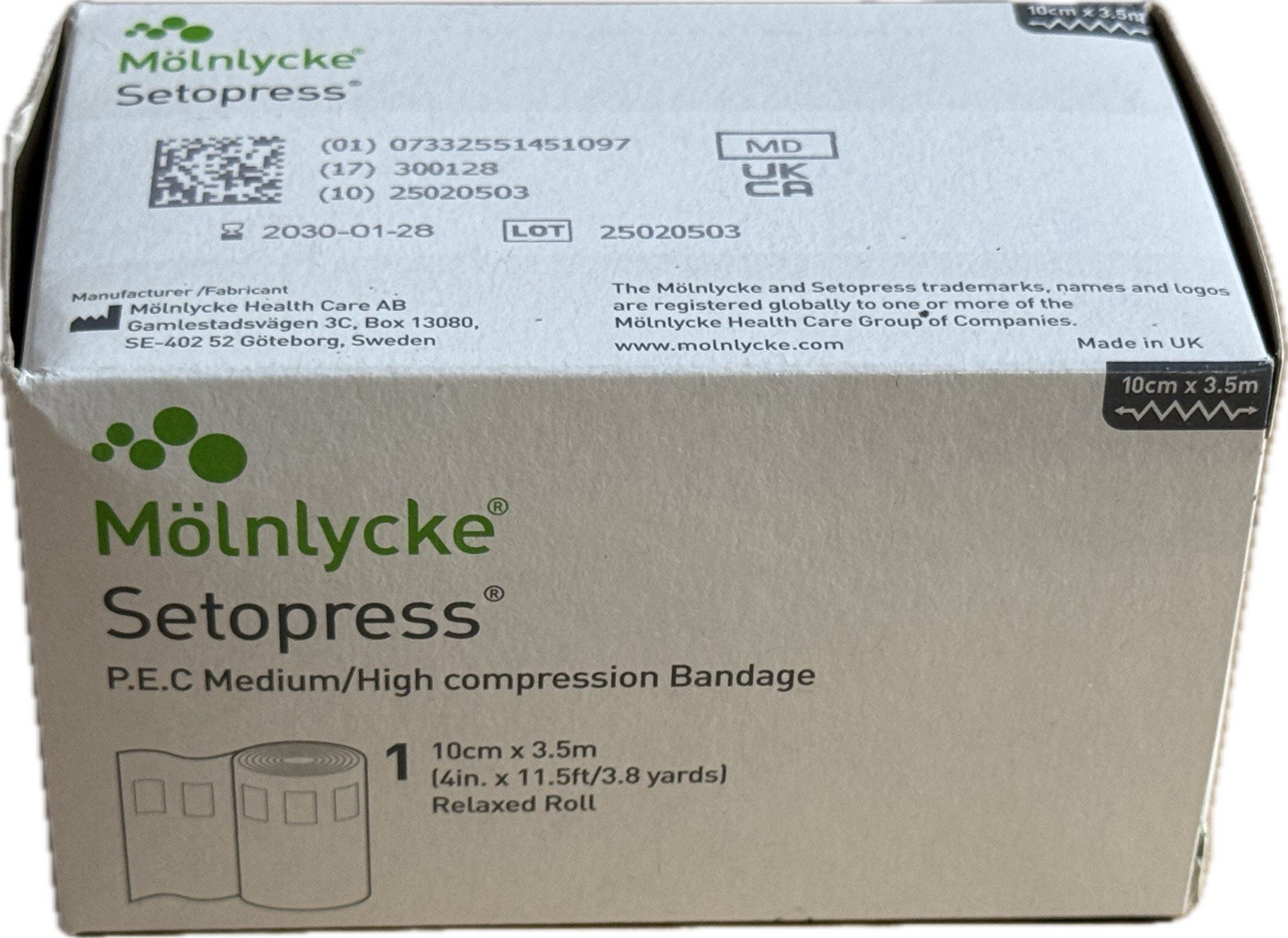 (3 Pack) Setopress Medium High Compression Bandage 4 in x 11.5 ft 3.8 yd 1/2030