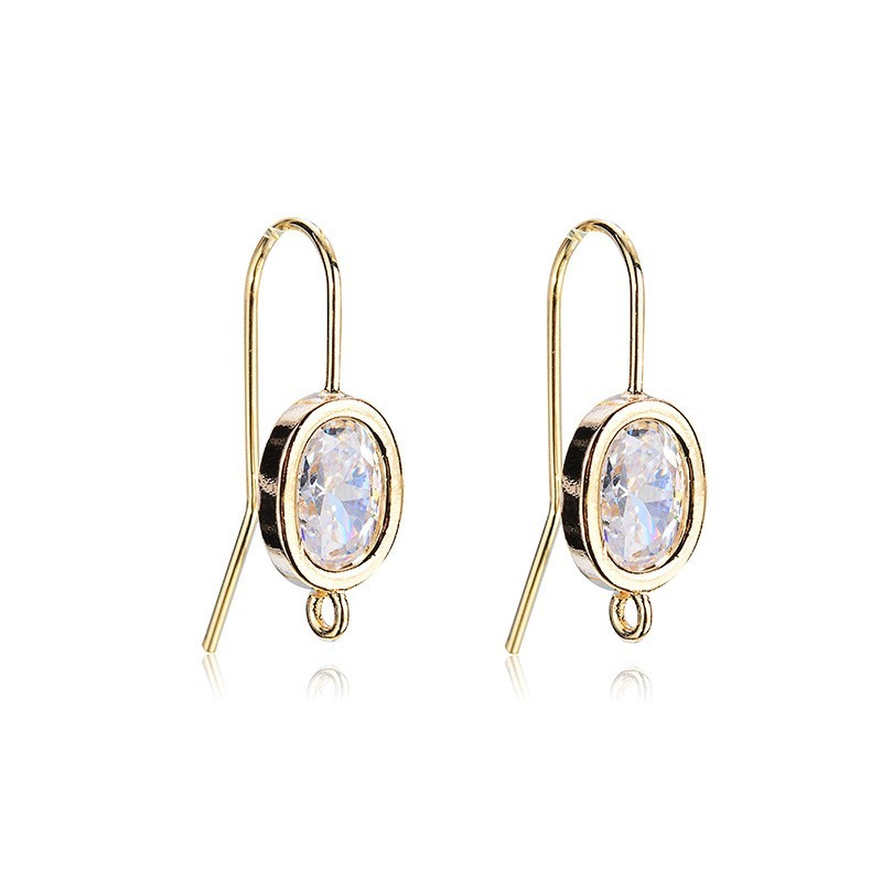 10pcs real gold plated brass oval crystal stone earring post
