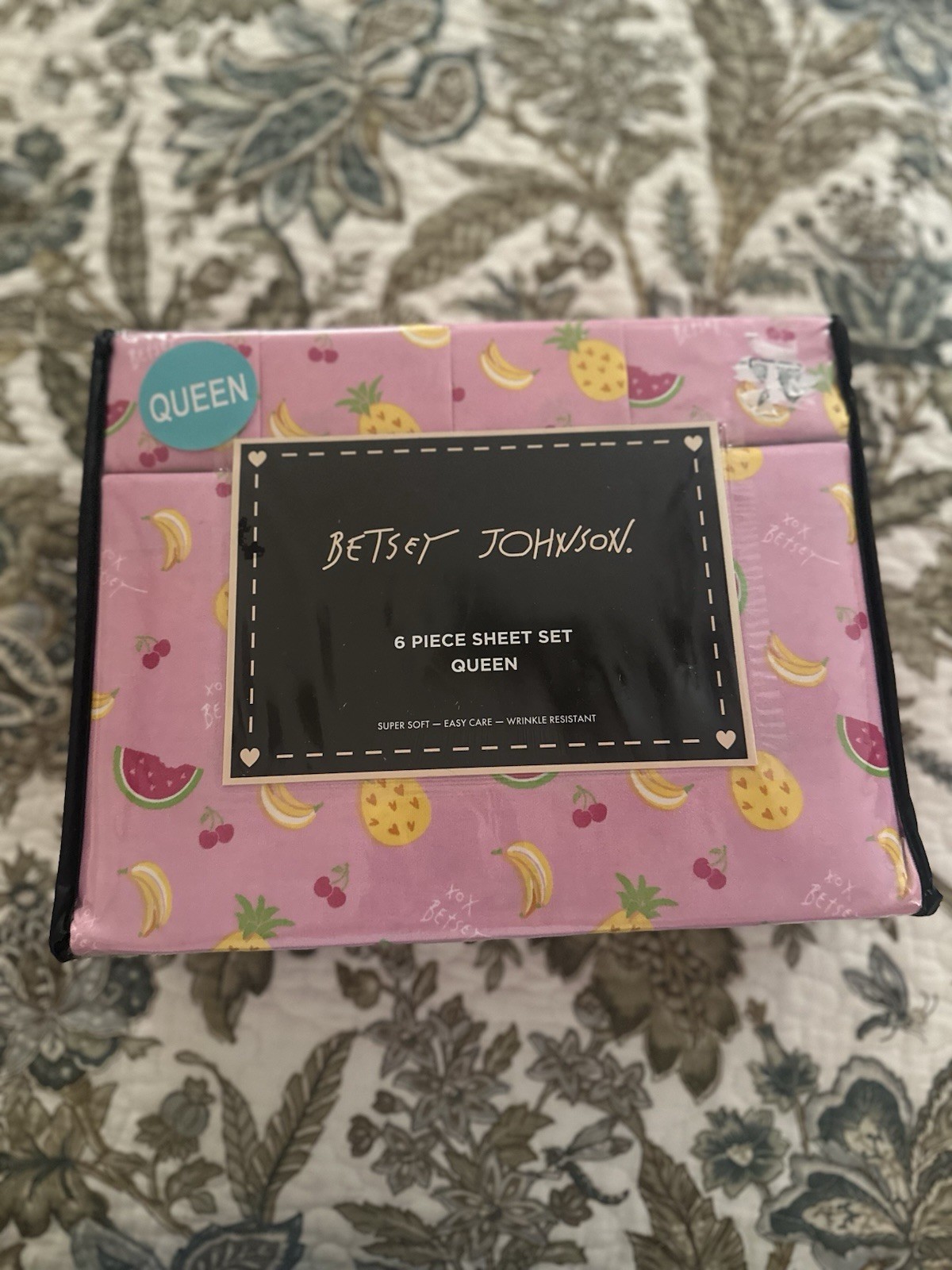 NEW Betsey Johnson 6 Pc Pink Queen Sheet Set Fruit Watermelon Pineapple Cherries