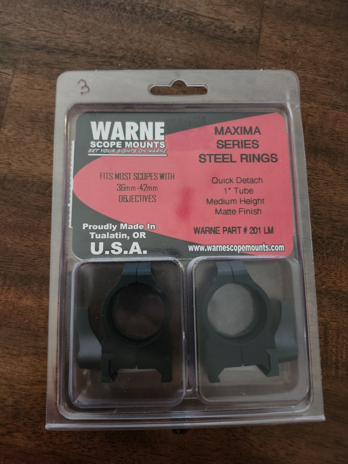 Warne Maxima 1" Quick Detach Medium Height Rings 201LM