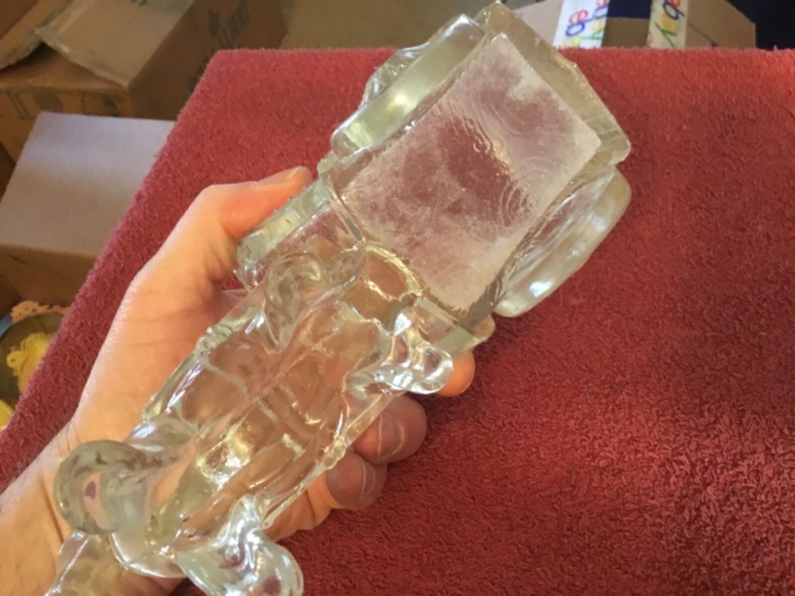 Larger Clear Glass Heavy Donkey Pulling a Wagon Planter