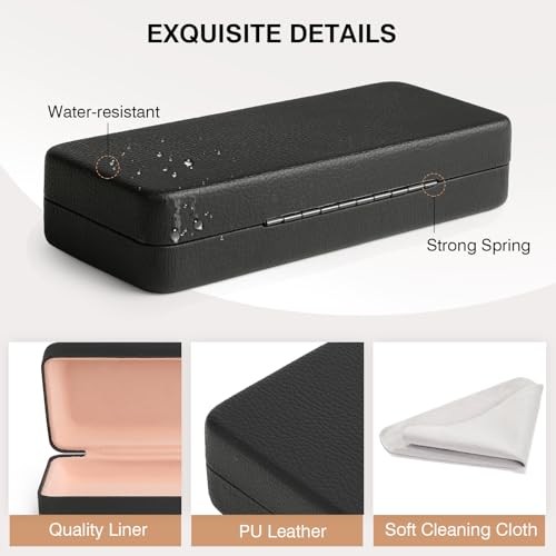 Glasses Case Hard Shell Square Large Eyeglasses Case PU Leather Black