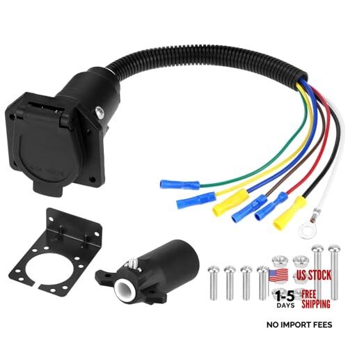 7-Way RV Trailer Light Connector Socket with 7-Way RV Connector Plug