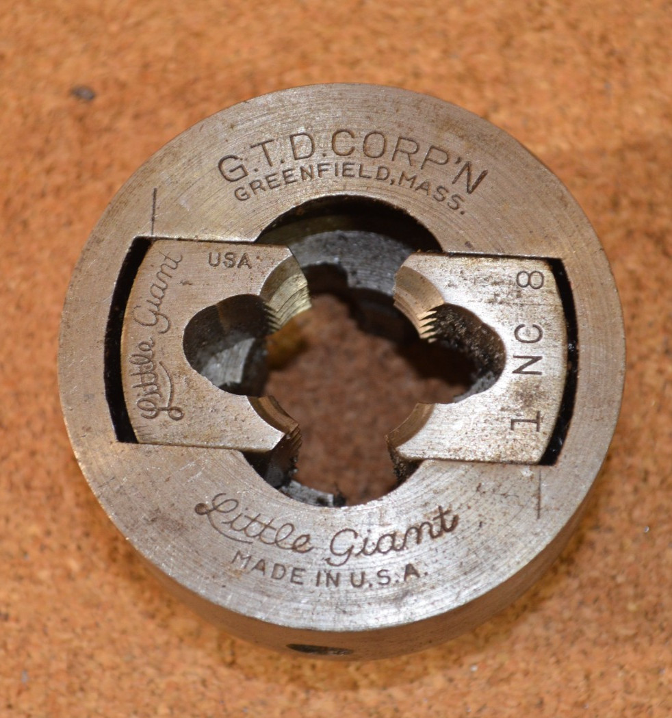 Vintage G.T.D. Little Giant 1"-8 NC Adjustable Round Threading Die USA