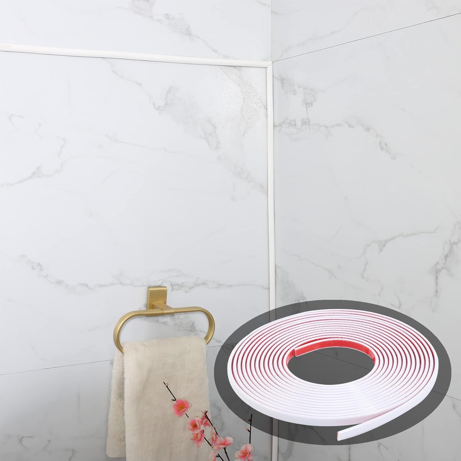 32.8FT Peel and Stick Molding & Wall Trim, Flexible 0.3" x 393", Shiny White