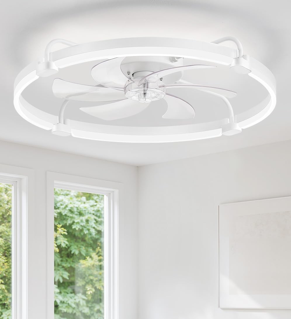LEDIARY 26 Inch White Ceiling Fan Light Remote App