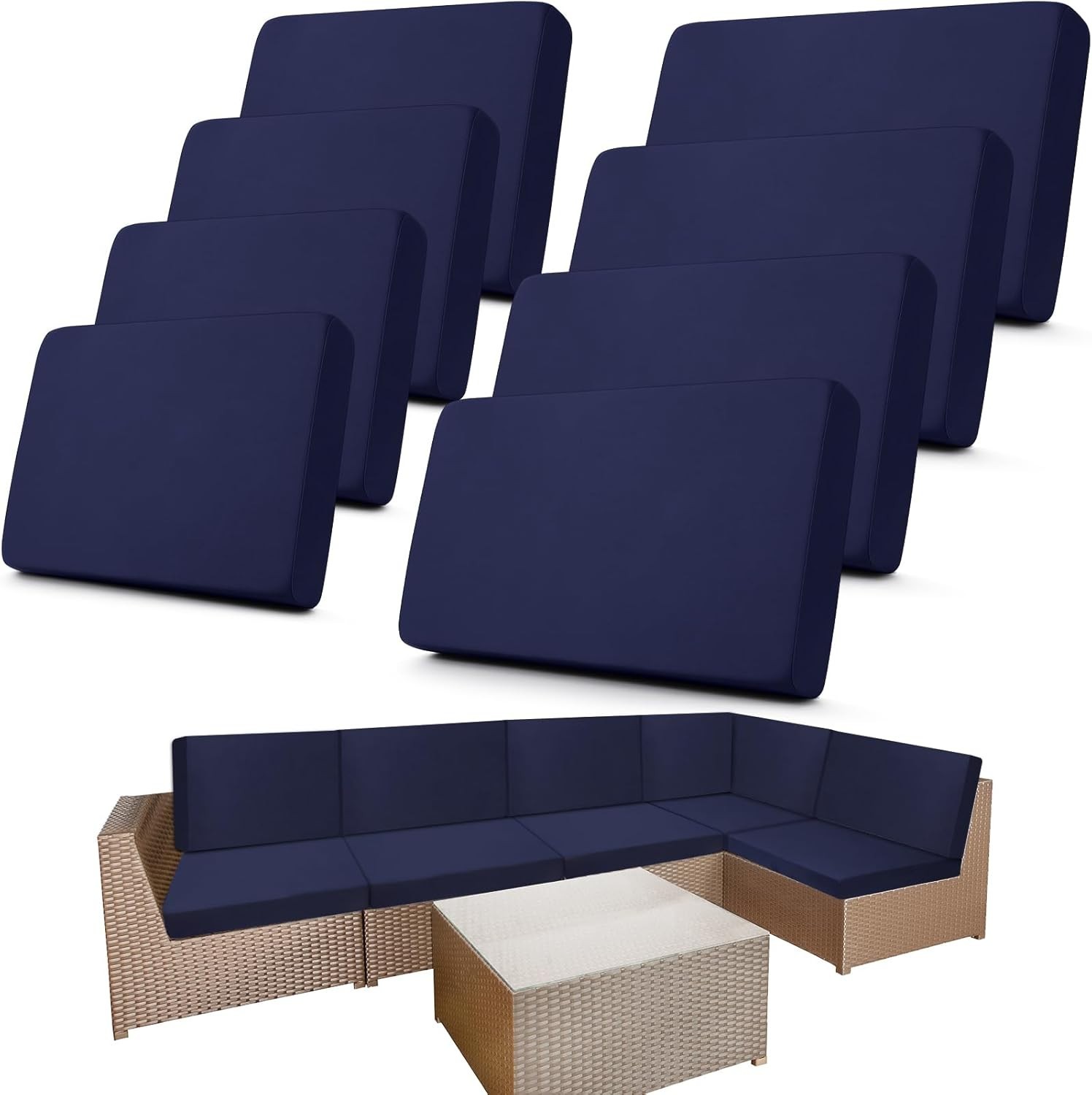 8 Pcs Stretch Patio Outdoor Cushion Covers Replacement for 4 Backrests and 4 Pat