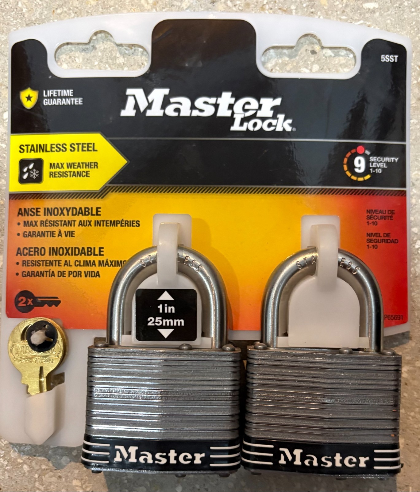LOT of 4 -  MasterLock Outdoor Padlock with Key, 2 in. Wide, 2 Pack