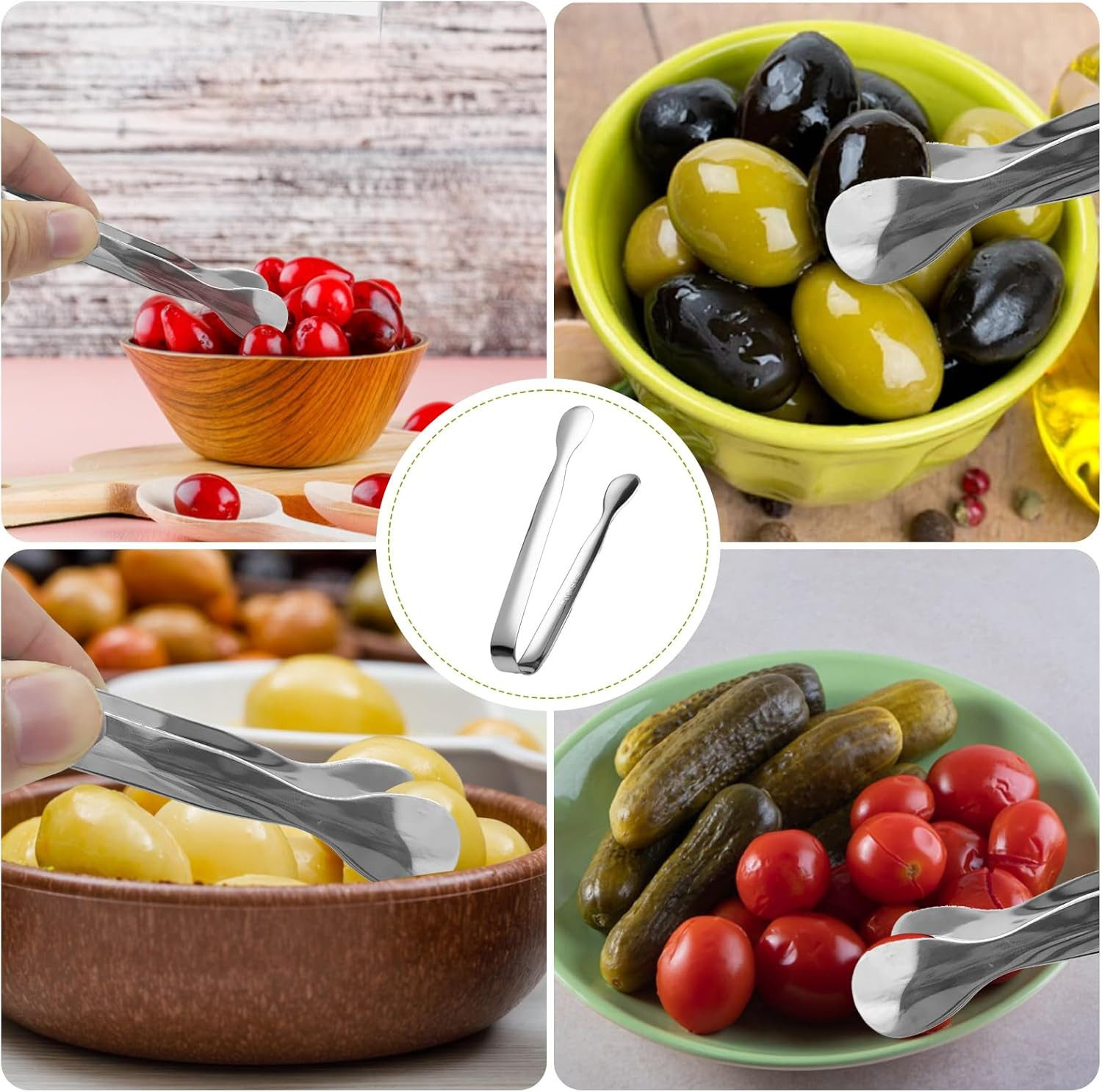 6 Pieces Long Handle Pickle Fork Olive Spoon with Drain Hole Strainer Kitchen Se