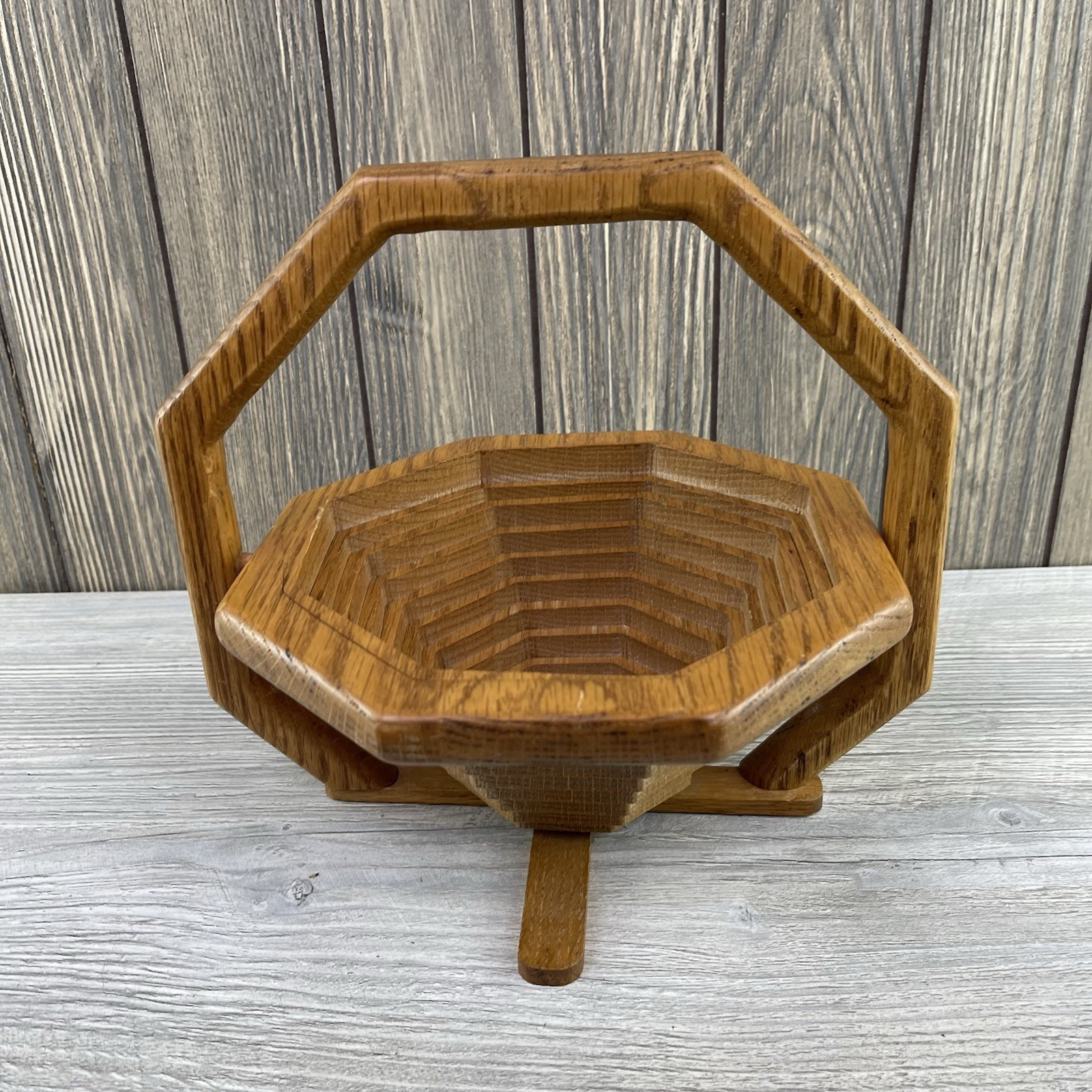 Handcrafted Wooden Collapsible Basket With Handle