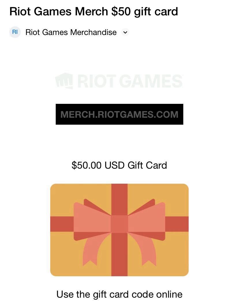Riot Merch Gift Card with ¥75 for America （Message Send）