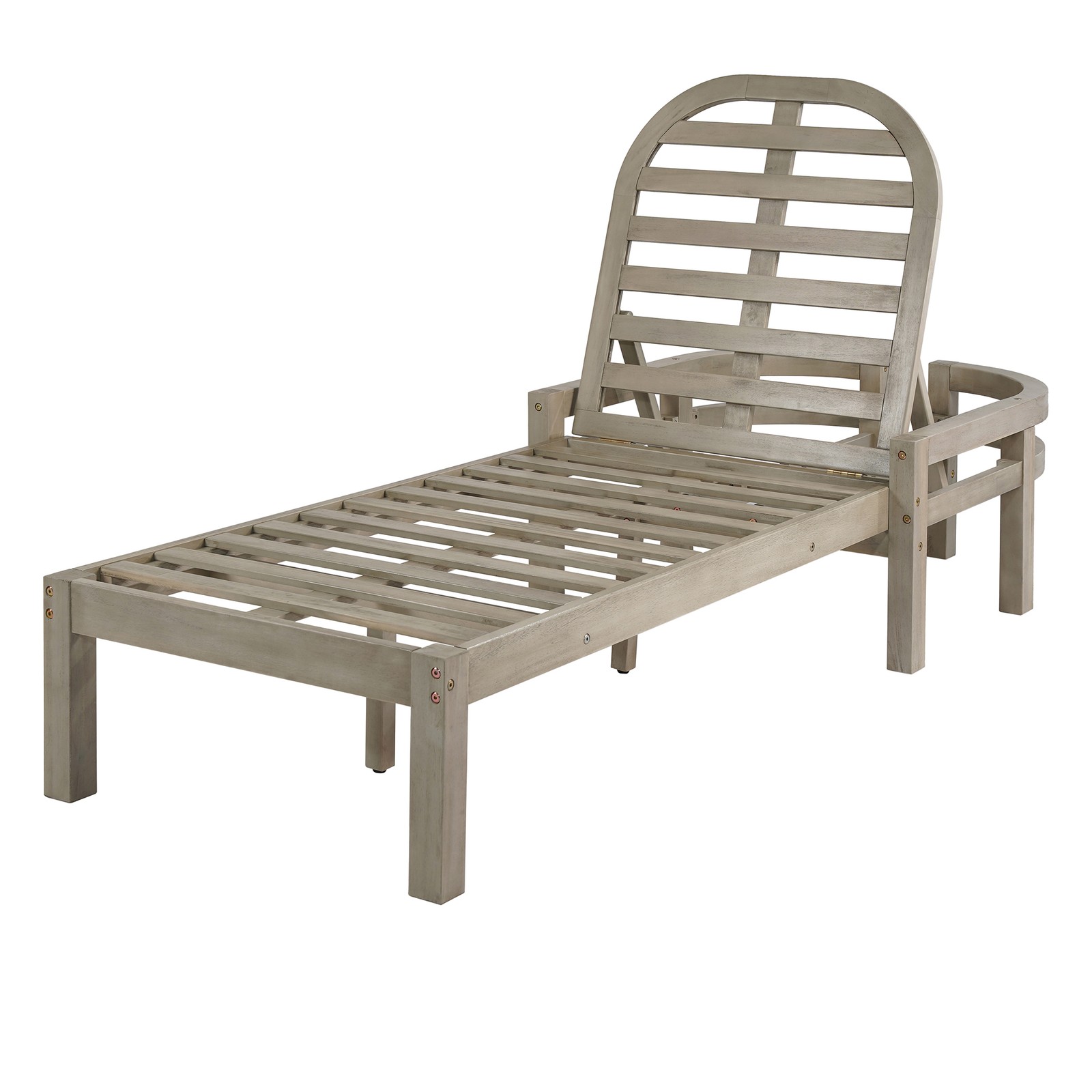 Patio Chaise Lounge Chair 2-Pack, Acacia Wood, Adjustable Backrest, Gray Cushion