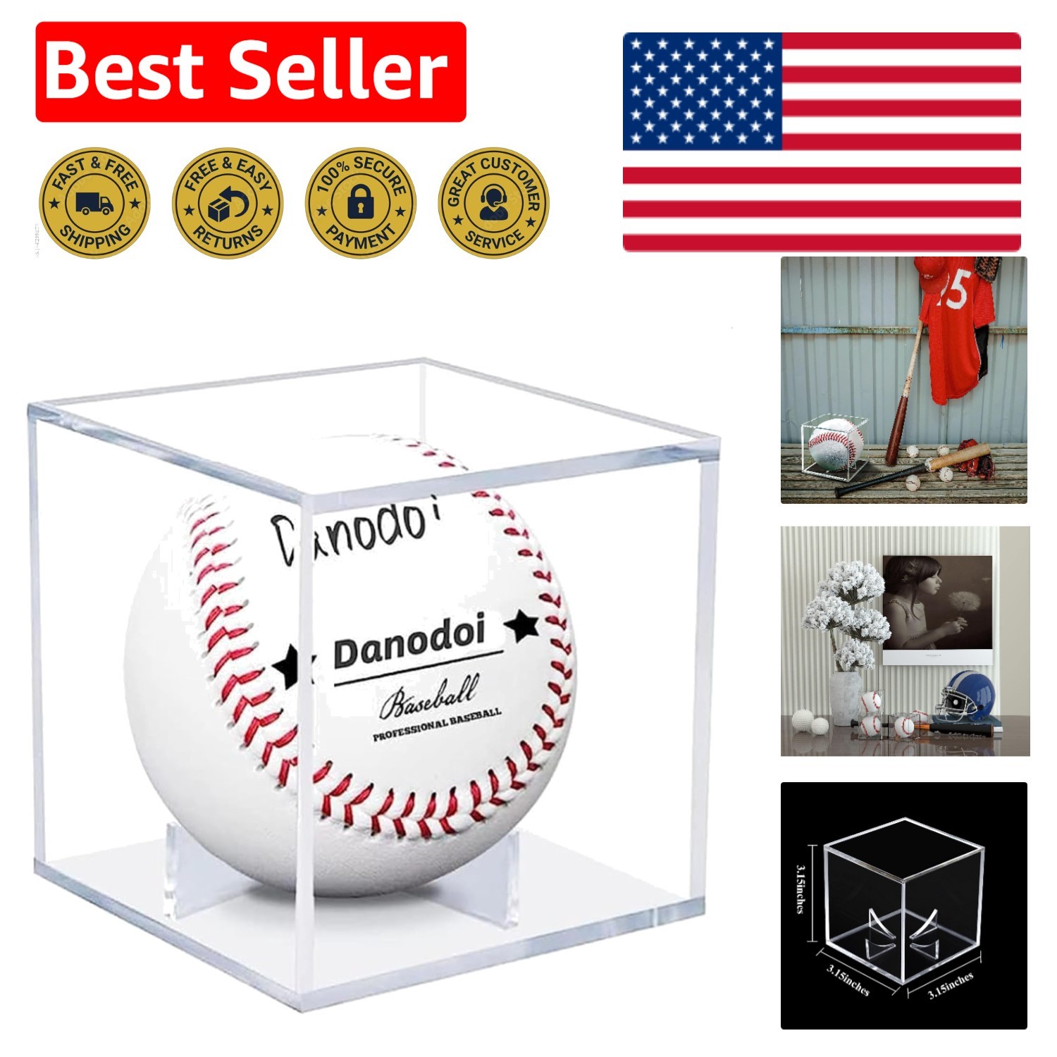 UV-Protected Baseball Display Case - Durable Acrylic Cube for Autographed Balls