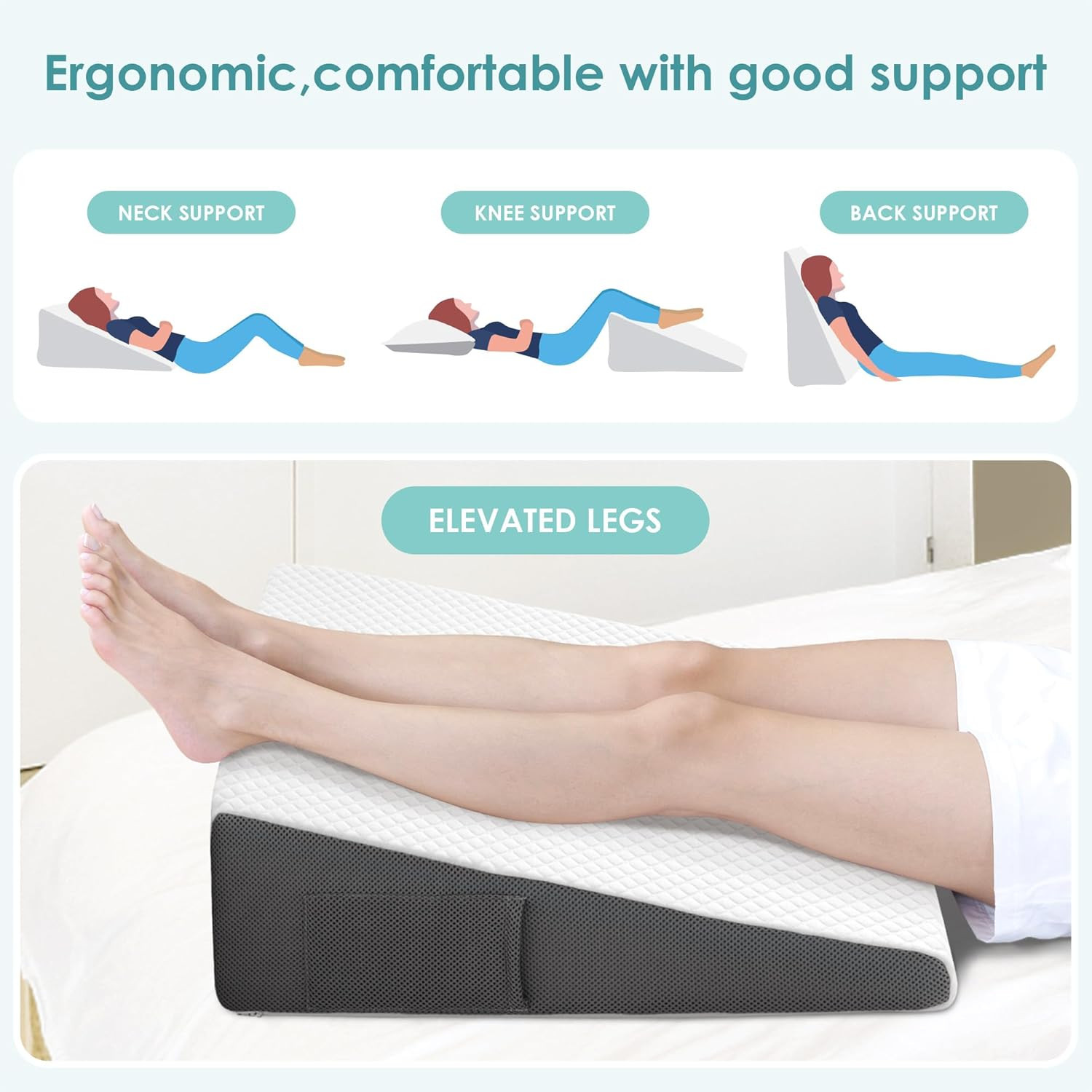7.5" Bed Wedge Pillow for Sleeping after Surgery, Back Support, Leg Elevation, G