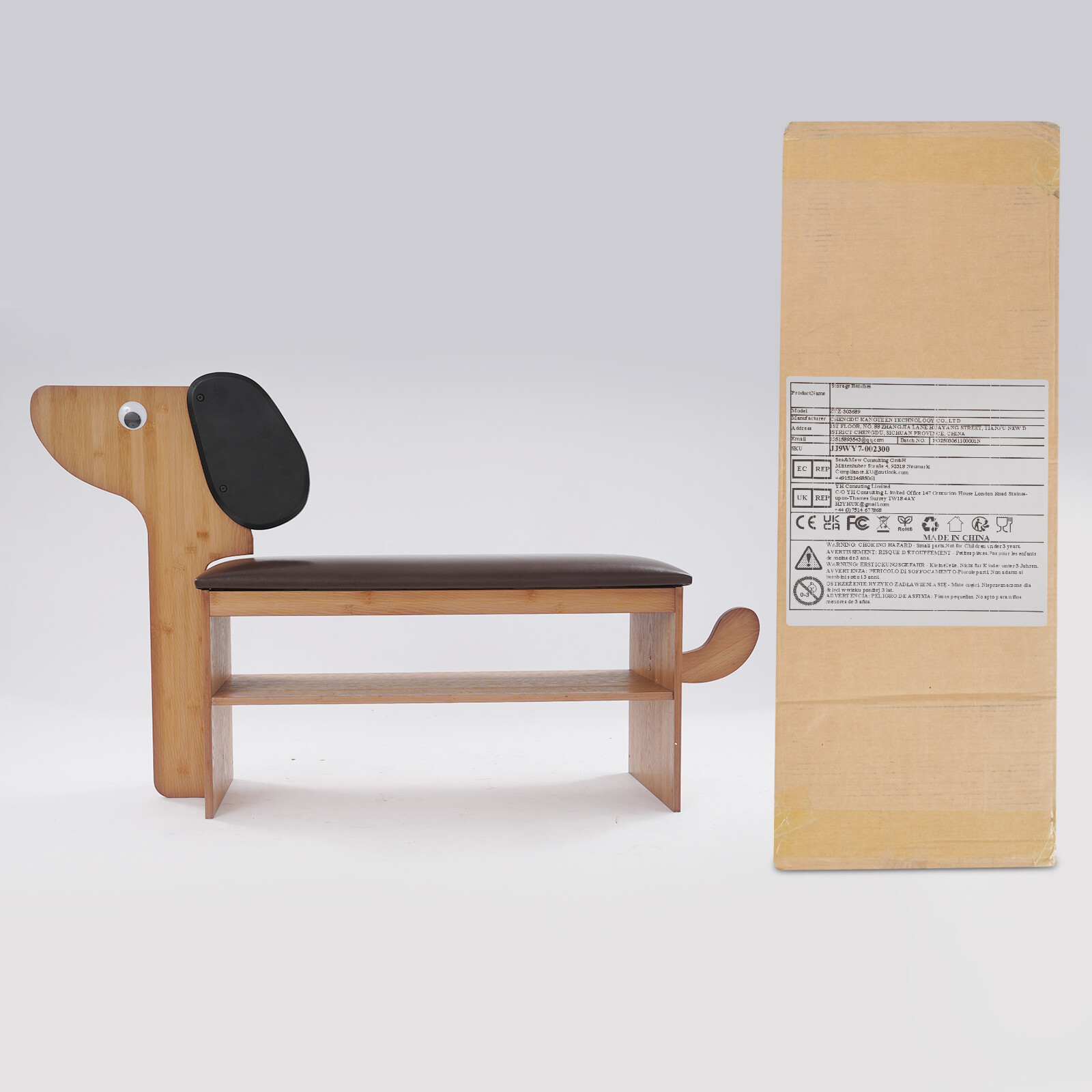 2 Tier Cute Dog Shape Shoes Rack Bench for Entryway Shoe Rack Bench w/ Cushion