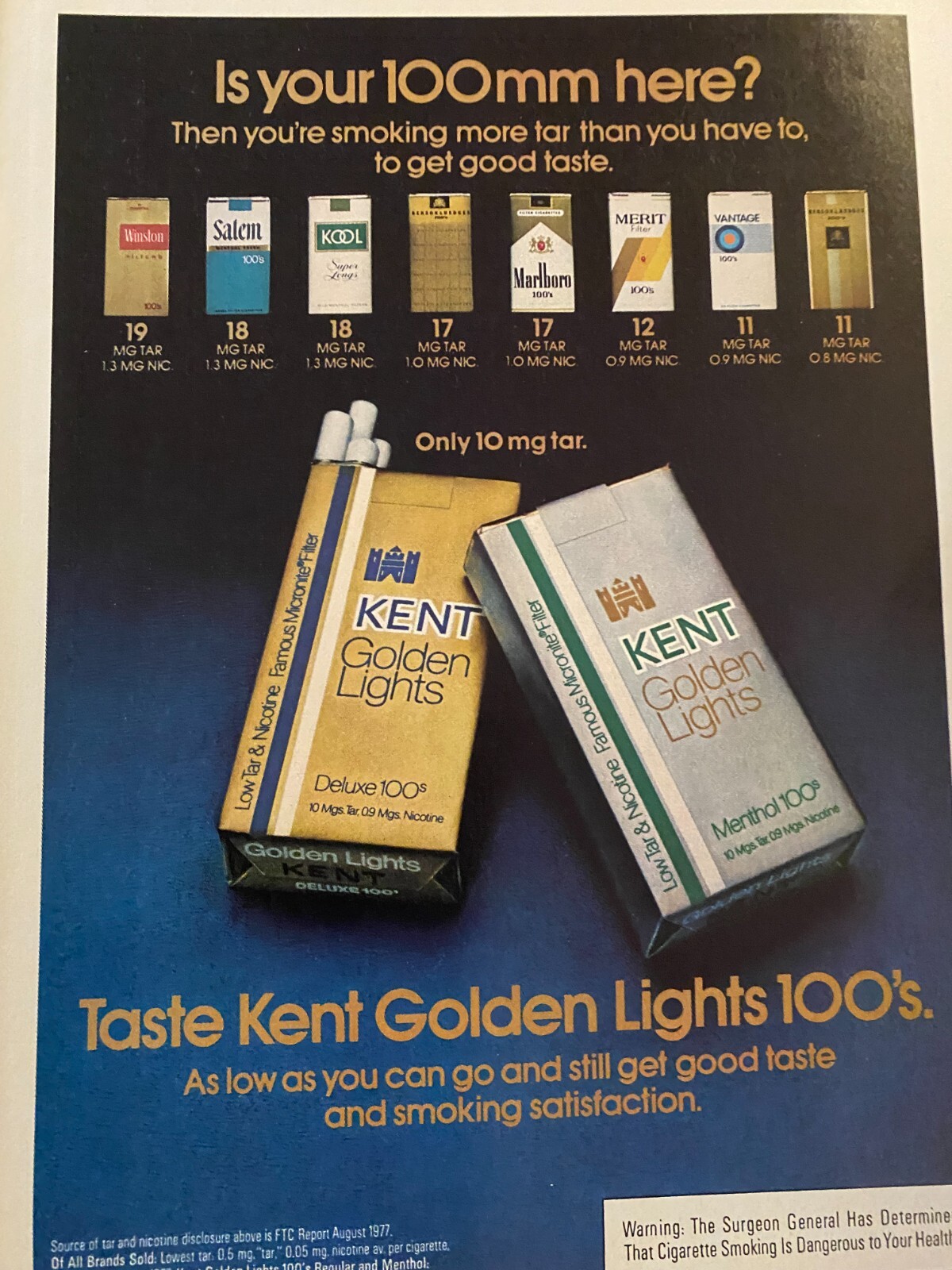 Kent Golden Lights Cigarettes, Full Page Vintage Print Ad