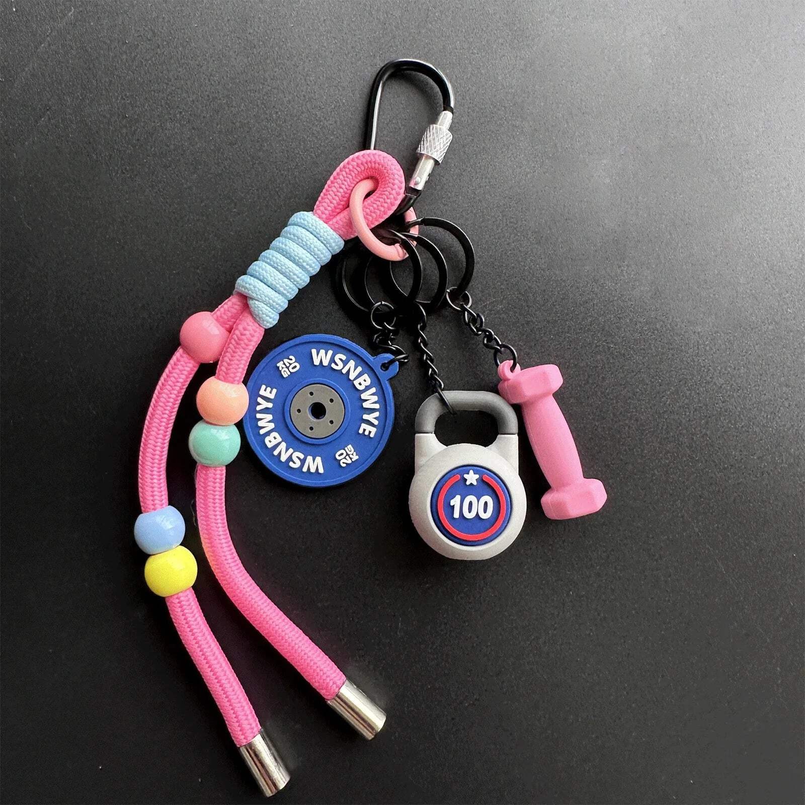 Cute Personalized Trendy Fitness Car Keychain Sports Barbell Bag Accessories Han