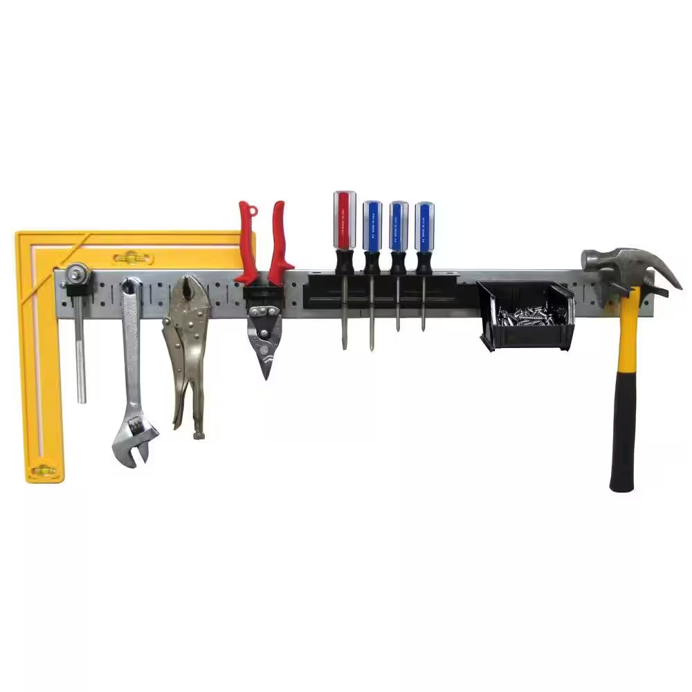 32 In. W Pegboard Tool Organizer Rail Strip Kit with Shiny Galvanized Steel Pegb