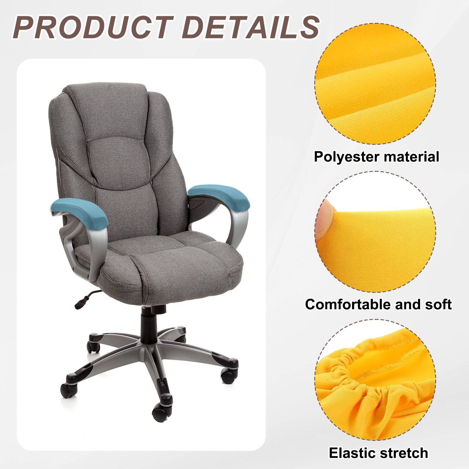 Chair Armrest Slip Cover, 32 x 8cm Removable Seat Protector (Yellow)