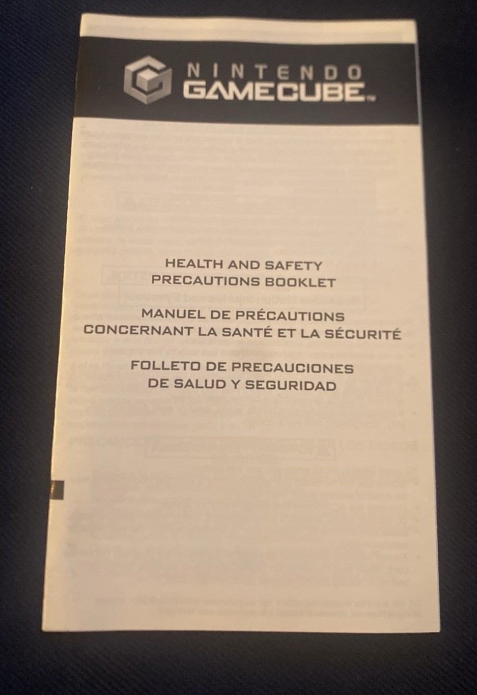 Original Nintendo GameCube Health And Safety Precautions Booklet Insert