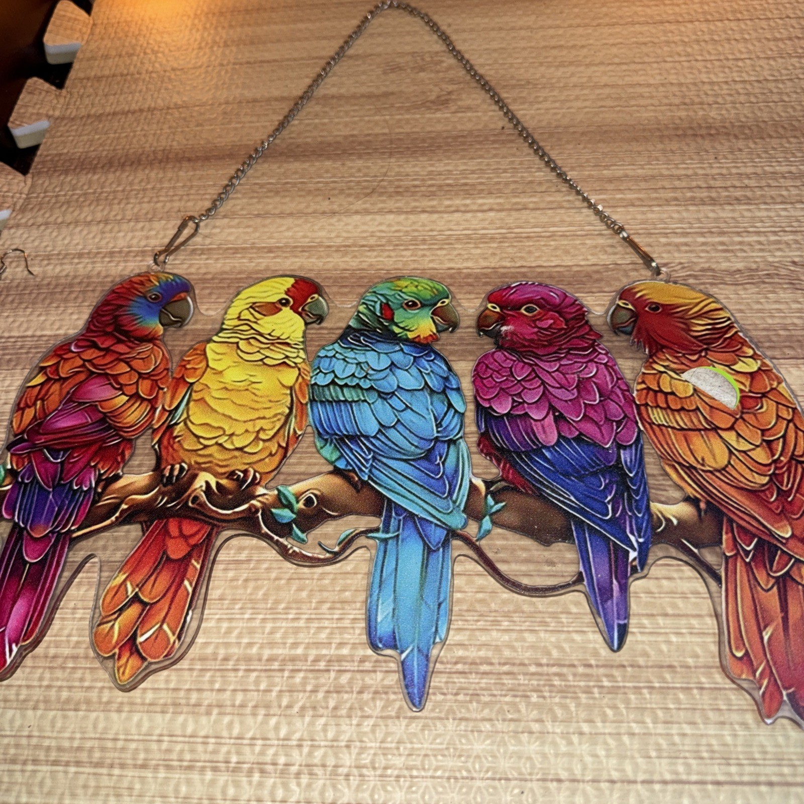 Stained Bird Stained Suncatcher on Branch Multicolor