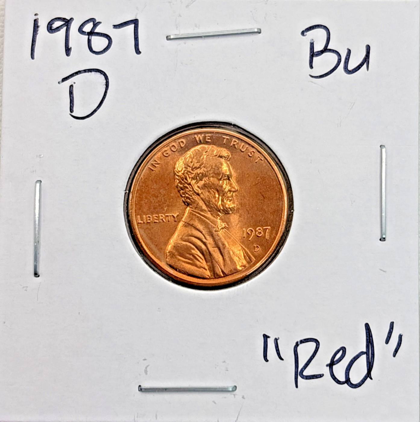 1987-D BU (Brilliant Uncirculated) RD (Red) Lincoln Head Shield Cent Penny