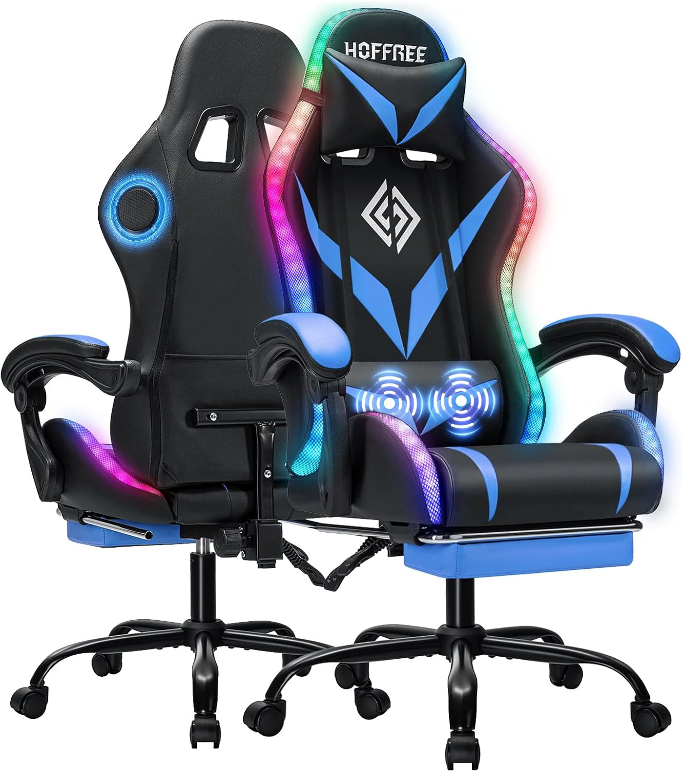 RGB Gaming Chair with Bluetooth Speakers and LED Lights Ergonomic Massage Comput