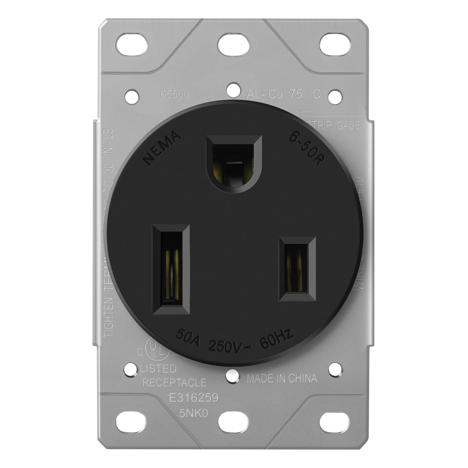 50 Amp 250V NEMA 6-50R Power Outlet, Heavy-Duty 50A Receptacle, for Welders, Pla