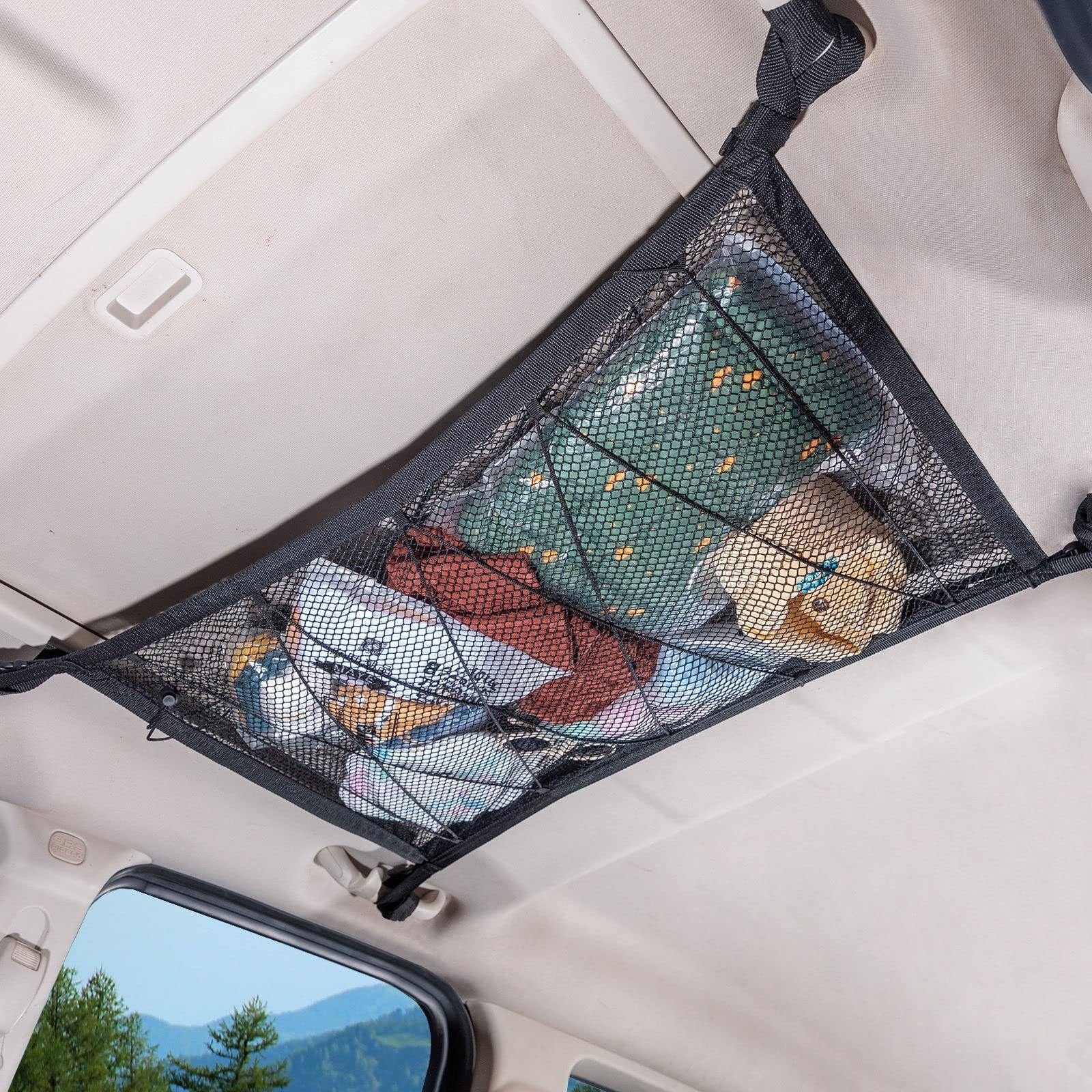 Kaskawise Car Ceiling Cargo Net, 31"x21" Adjustable Double-Layer Mesh SUV Roo...