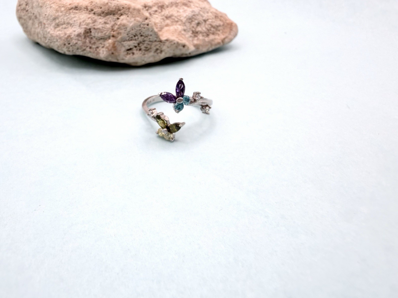 925 Sterling Silver Colorful Rainbow Cubic Zirconia Butterfly Toe Ring