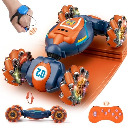 Gesture Sensing RC Stunt Car - Boys Girls Toys Age 6-8-12, 4WD Hand Blue Orange