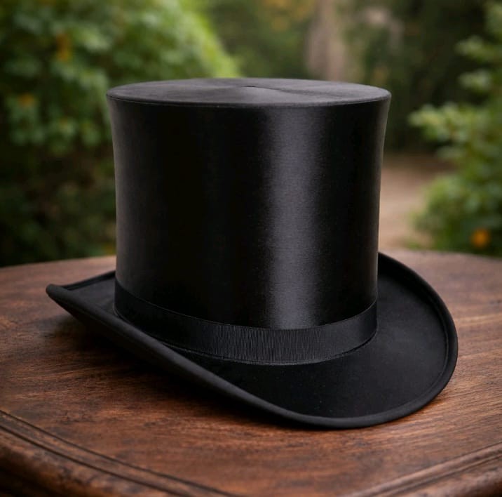 Handmade Pure Black Silk Tall Top Hat - Vintage Premium Classic Western Style