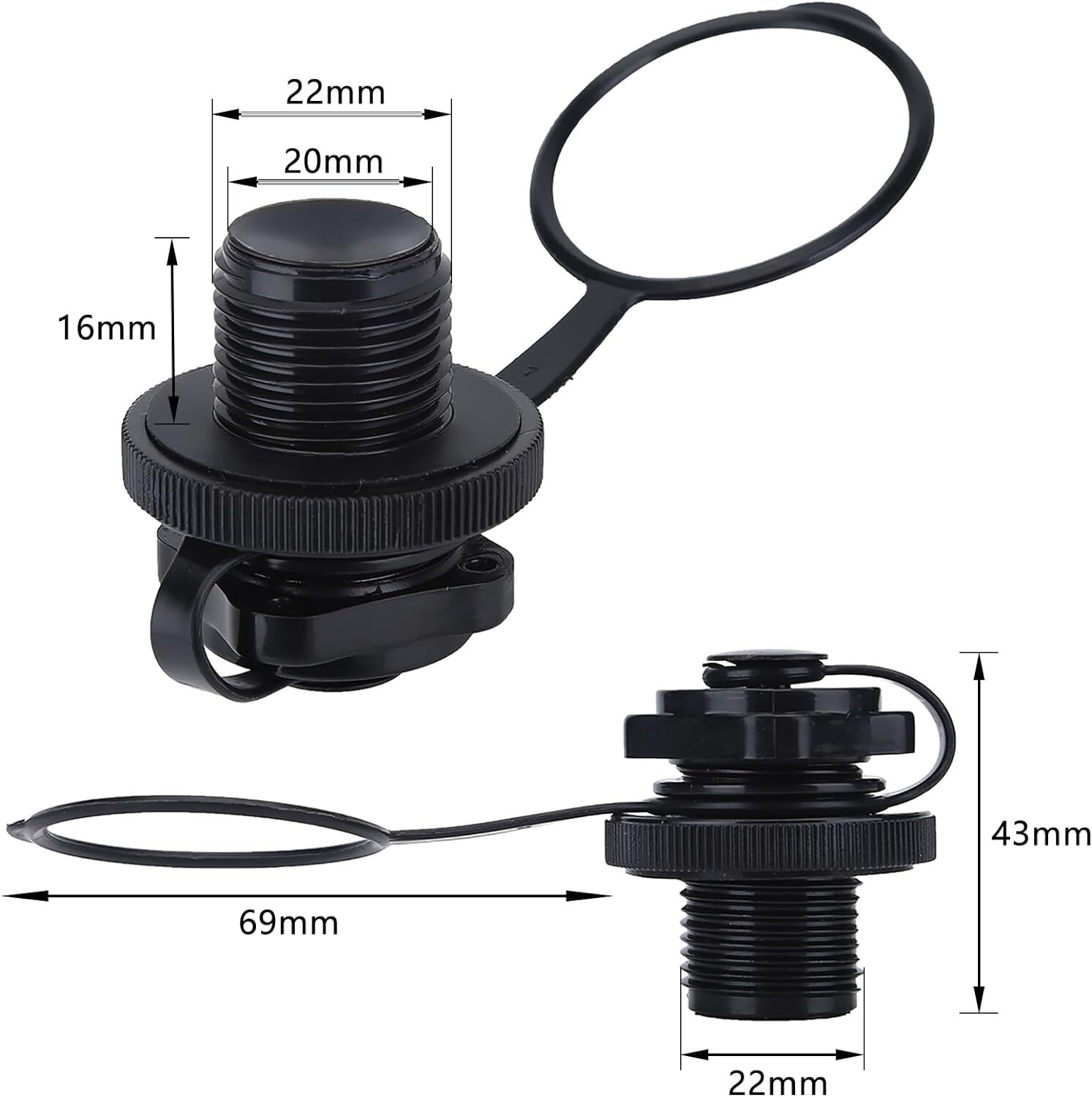 Watris Veiyi 2PCS Towable Tube Plug 22mm/0.87 Boston Valve Inflatable Boat...