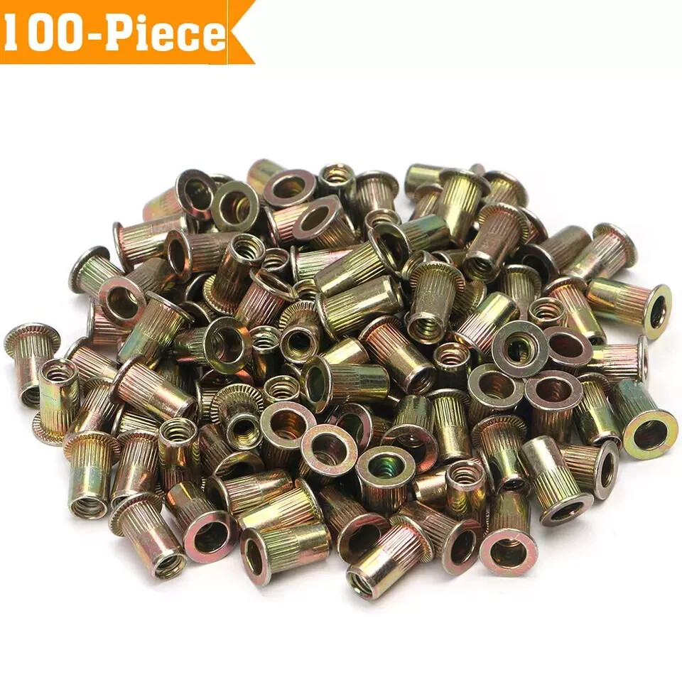 100Pcs Carbon Steel SAE 3/8-16 Rivet Nuts Threaded Rivet Insert Nutsert Rivnuts
