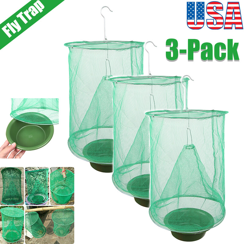3Pcs The Ranch Fly Trap Outdoor Hanging Stable Fly Catcher Reusable Net Catch