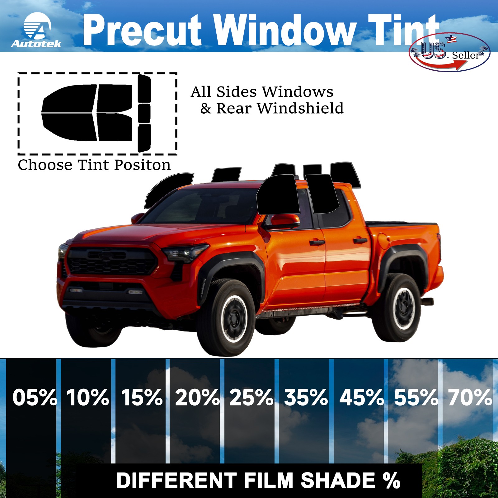 Computerized Custom PreCut 2Ply Window Tint Film Kit For Toyota Tacoma Crew Cab