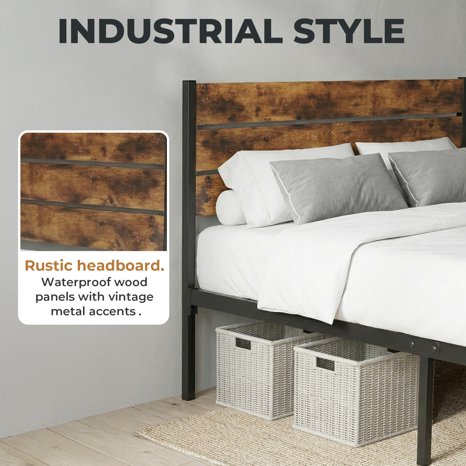 Metal Platform Bed Frame with Headboard & Footboard - No Box Spring Needed