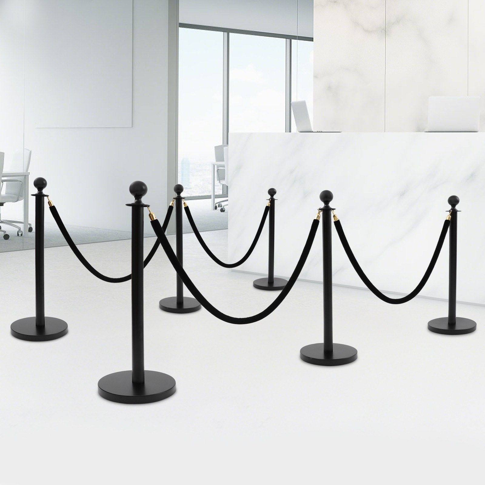 Black Metal Stanchion Posts Crowd Control Barriers Stanchion Post With Ball Top