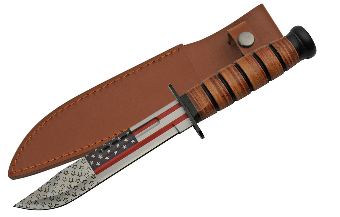 Fixed Blade Military Combat Knife | American Flag USA Blade Gift Father's 211461