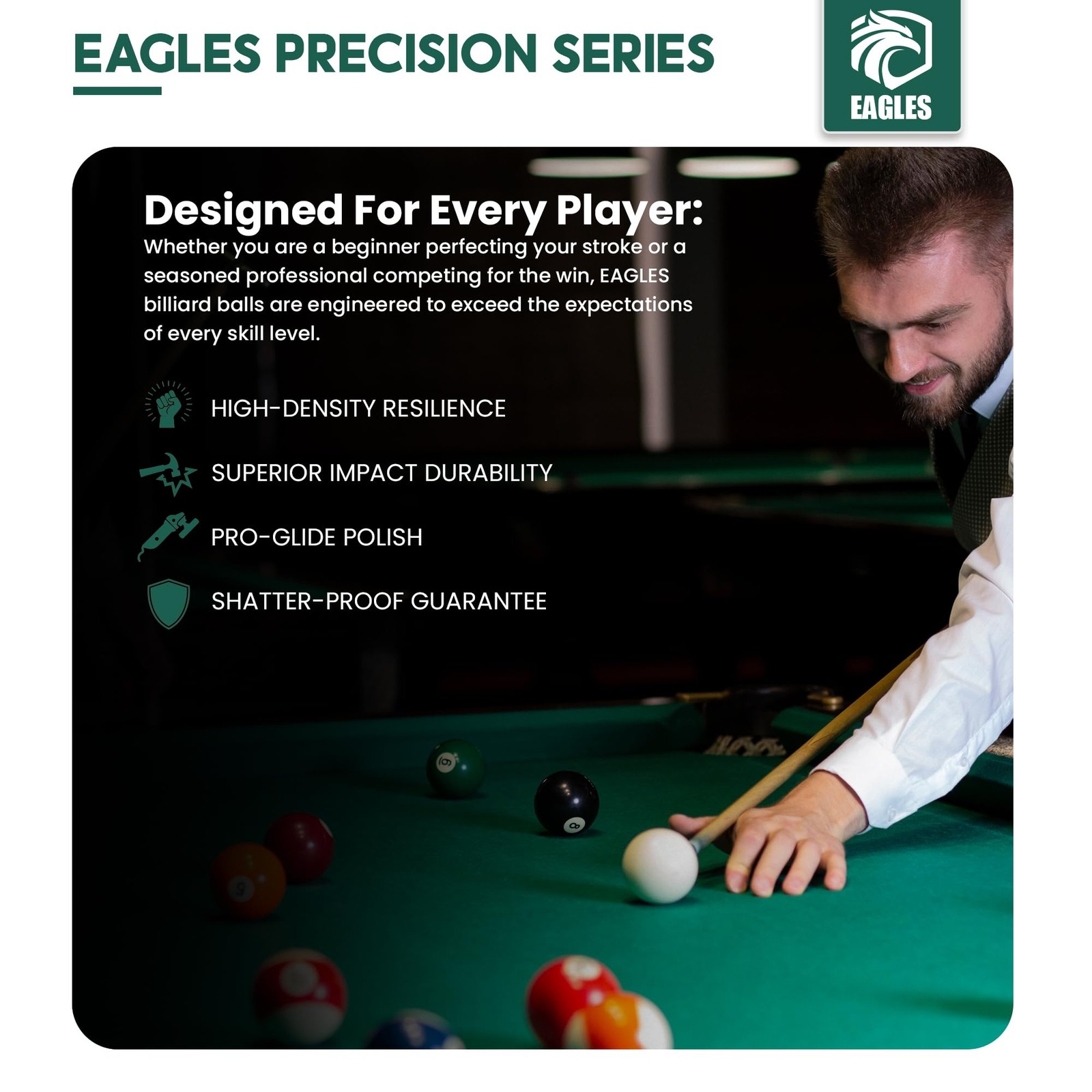 EAGLES Professional Billiard Ball Set – 2-1/4" 16 Balls, Multicolor