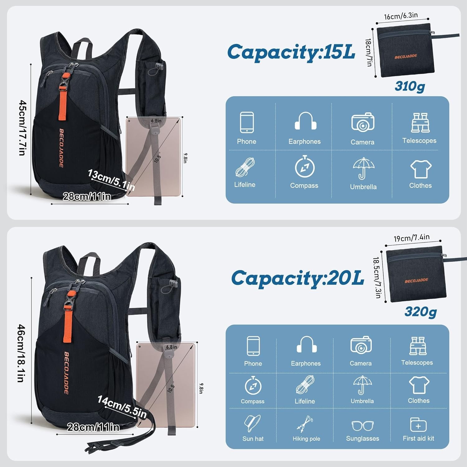 20L Small Hiking Backpack for Men Women Foldable Packable Back Pack Ultraligh...
