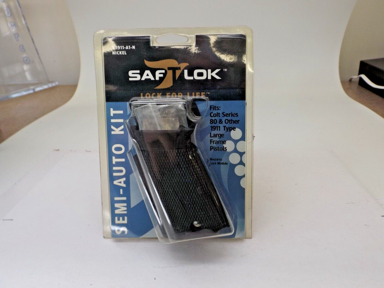 SAFTLOK GRIPS COLT 1911 Series 80 Etc. 45 ACP Nickel INTEGRAL LOCK MODULE